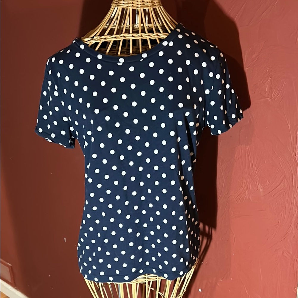 J. CREW white Polka Dot Navy Blue Women's Top Small